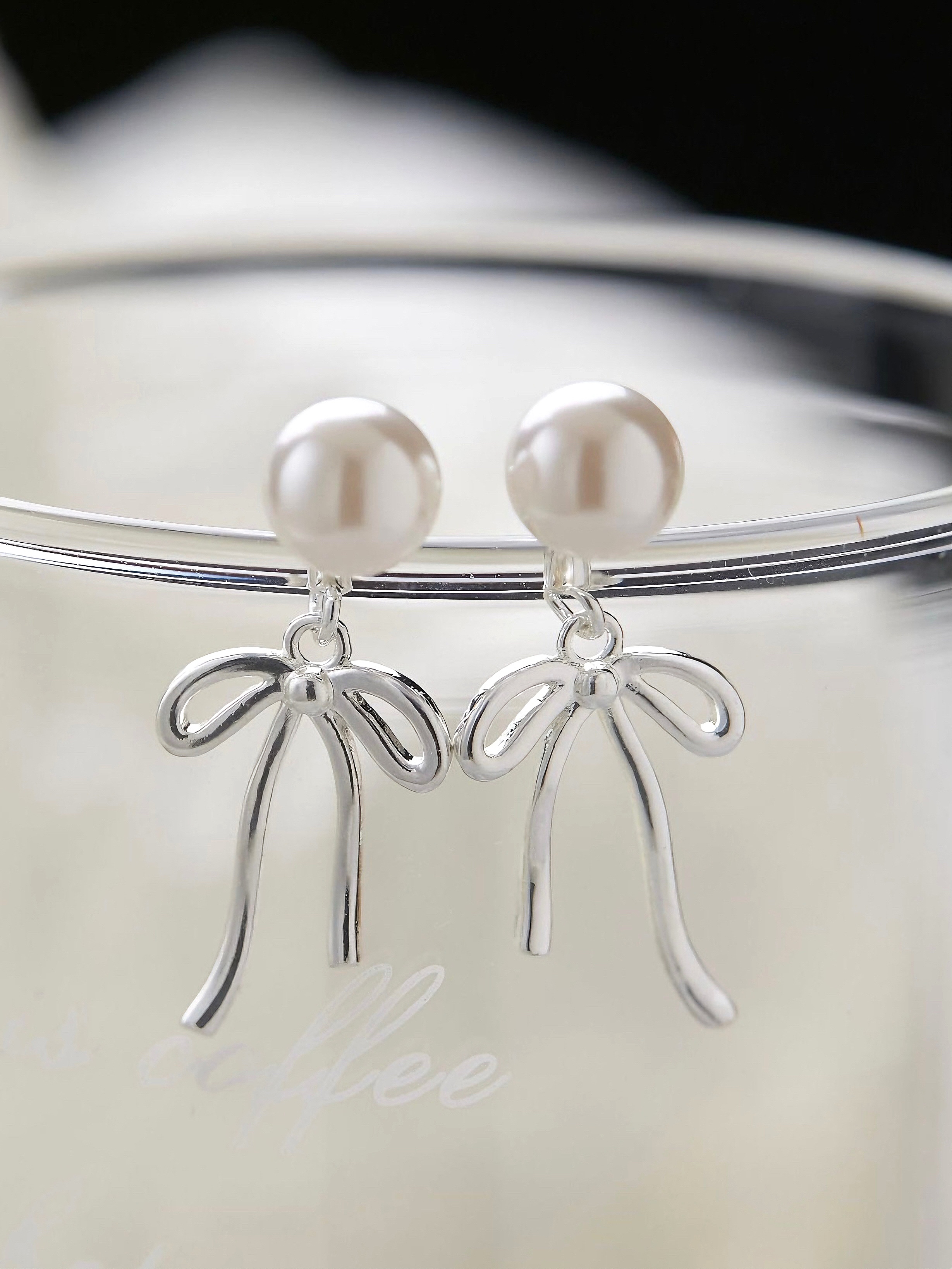 少女感珍珠蝴蝶结两戴耳环