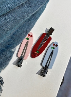 vogueess复古樱桃红镶钻爱心无痕刘海边夹发夹简约侧边基础款时髦