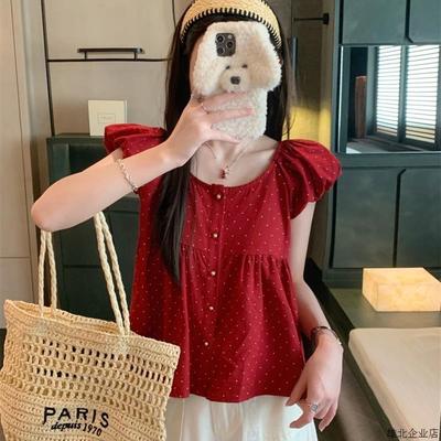 泡泡袖红圆点娃娃衬衫适合小个子法国小资产阶级上衣短款时尚设计