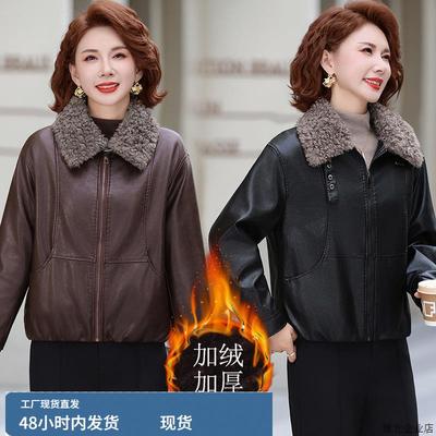 秋冬季加厚洋气加绒翻领皮衣外套女士保暖2025新款短款时尚皮夹克