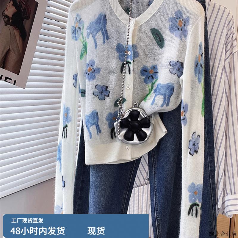 2025秋季韩版洋气宽松温柔圆领针织开衫新款高级时尚减龄长袖上衣