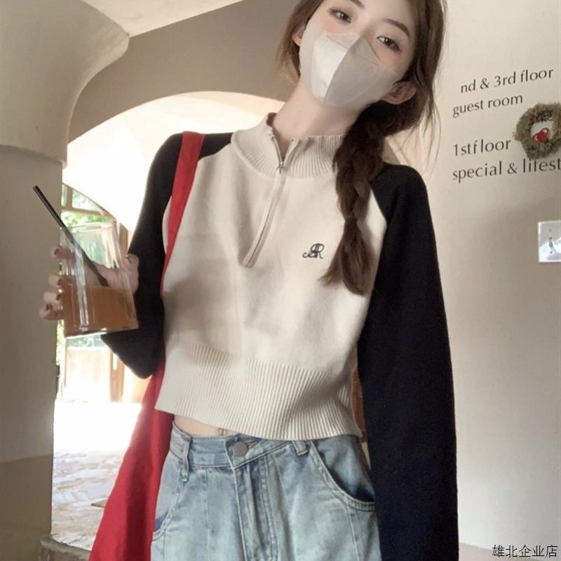 半拉炼短款针织衫卫衣女秋薄款巨好看山东即墨高腰正肩学院风上衣
