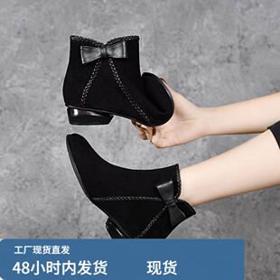2024新款春秋季磨砂短靴女软皮软底女鞋秋冬圆头皮鞋平底踝靴