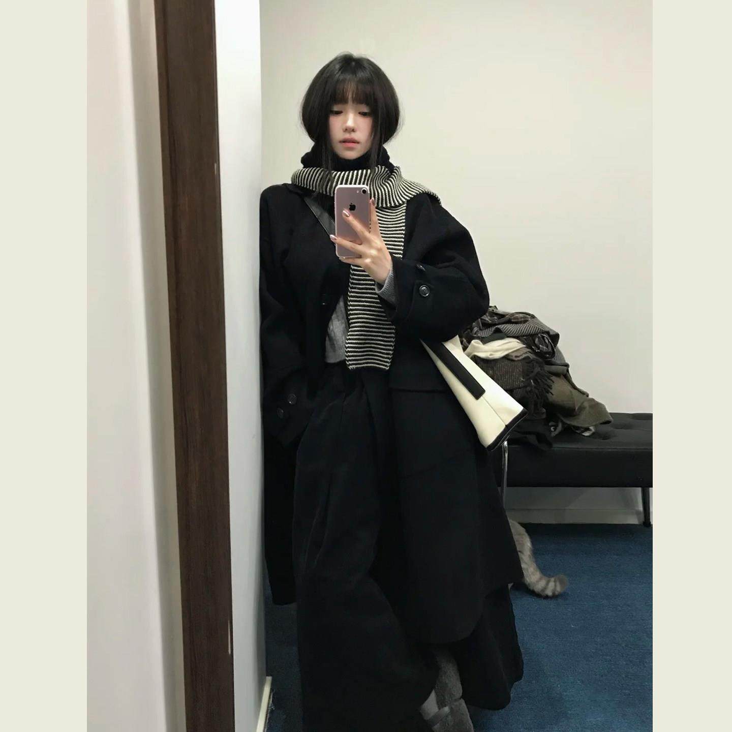 韩系高级感藏青色毛呢外套女冬季新款慵懒风翻领中长款呢子大衣,运动/瑜伽/健身/球迷用品,广场舞套装,淘宝优惠券,粉丝福利购,淘宝优惠卷