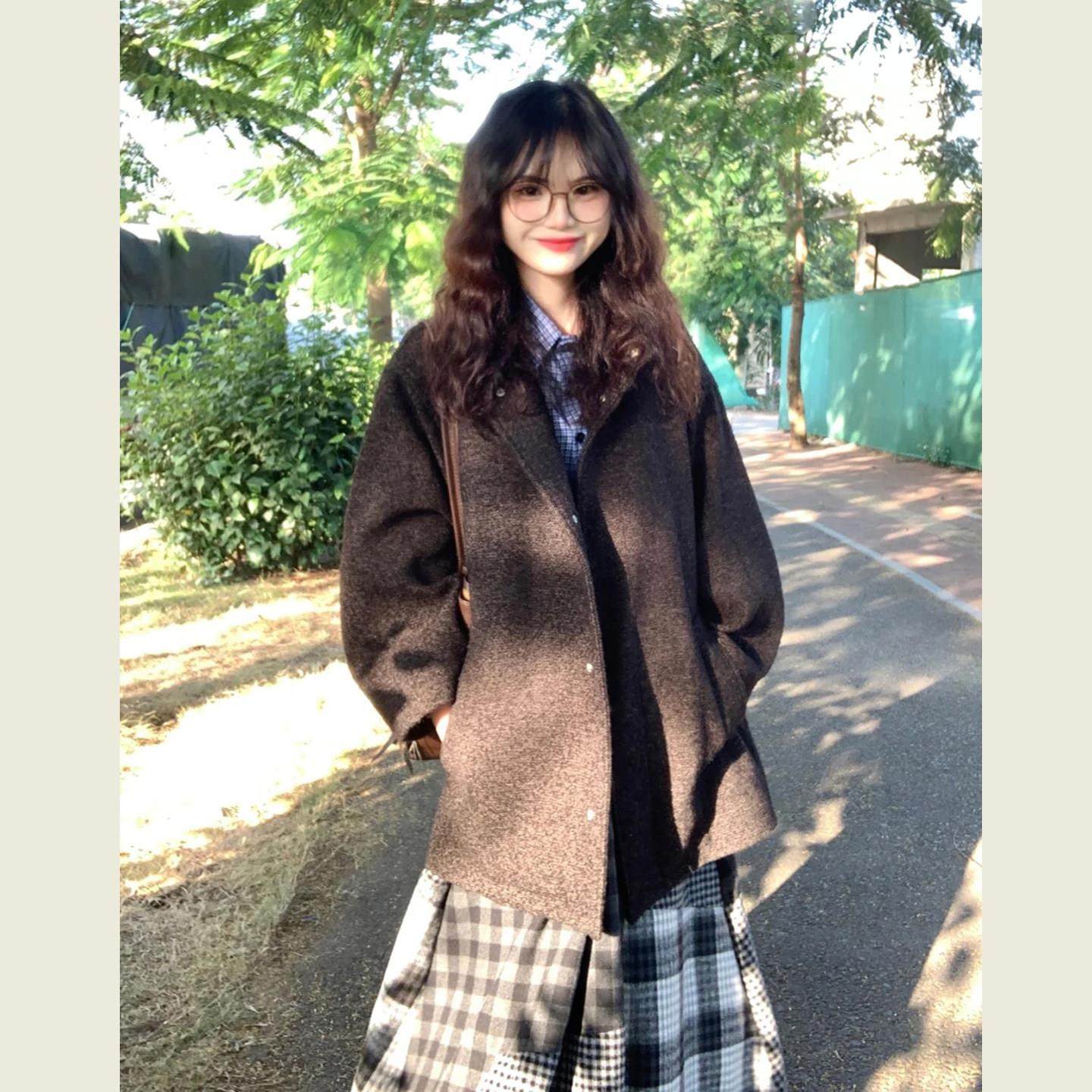 复古咖色立领廓形休闲毛呢外套女秋冬季小个子宽松显瘦呢子大衣,运动/瑜伽/健身/球迷用品,广场舞套装,淘宝优惠券,粉丝福利购,淘宝优惠卷