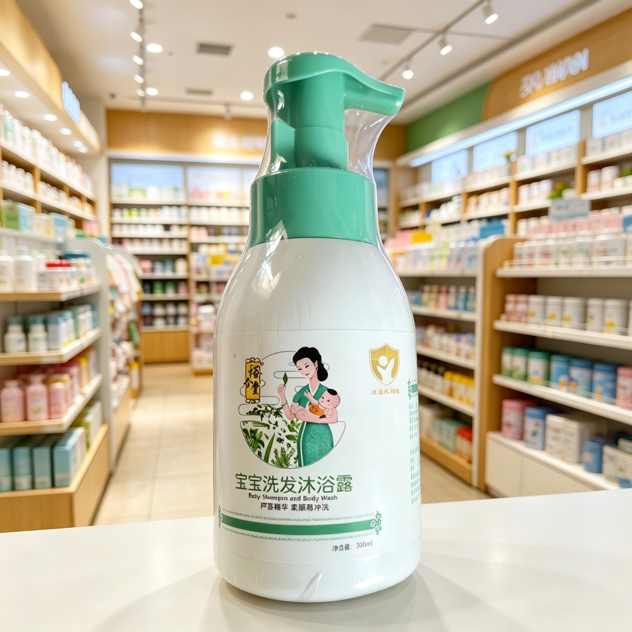裕杏堂宝宝洗发沐浴露300ml洗发沐浴二合一芦荟精华 实体店新日期