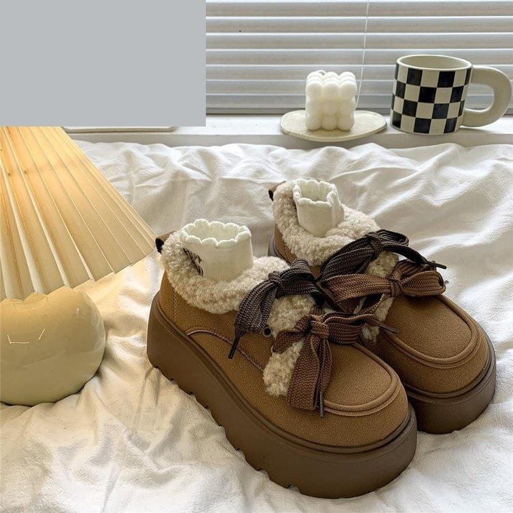 2025新款加绒勃肯雪地靴女款秋冬季松糕厚底增高保暖毛毛面包棉鞋