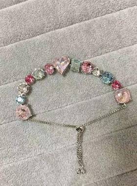 彩色钻石手炼小红书同款彩色钻石爱心手炼女精致小众高级感手串轻
