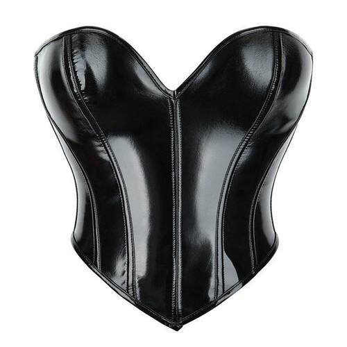 Apperloth A Solid Lace Up PU Leather Glossy Corset Top Edgy