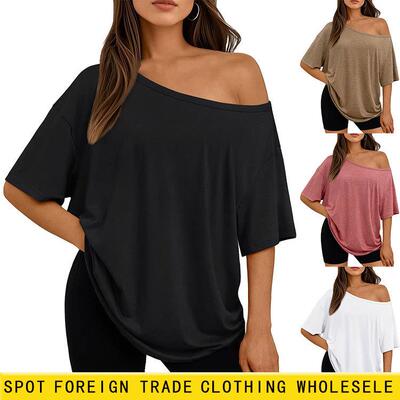 Women's solid color  stylish  loose-fitting  off-shoulder