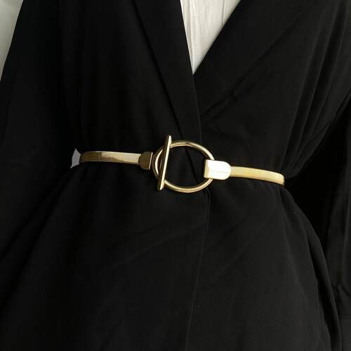 Buckle Geometric Pleated Solid Color Belts