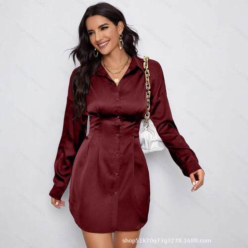 Red autumn and winter cardigan mini dress Woven Asymmetric