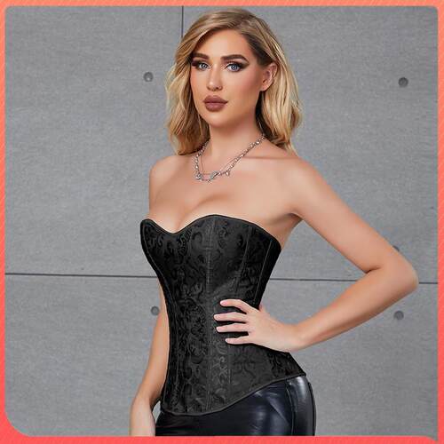 Women Floral Bustier Corset Top Back Lacingup Boned Curved