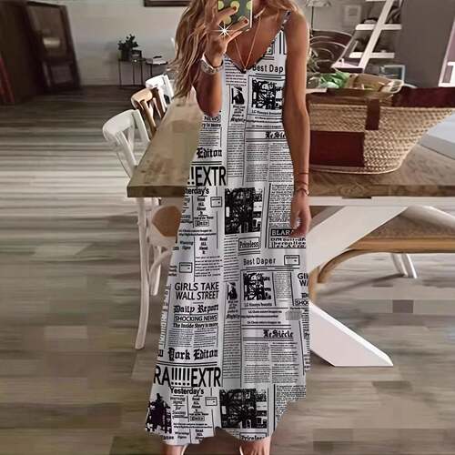 casual seaside vacation loose spaghetti strap V-neck long