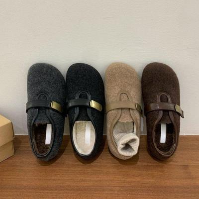 秋冬季加绒棉鞋厚底毛呢勃肯鞋女外穿毛毛鞋软底保暖玛丽珍豆豆鞋