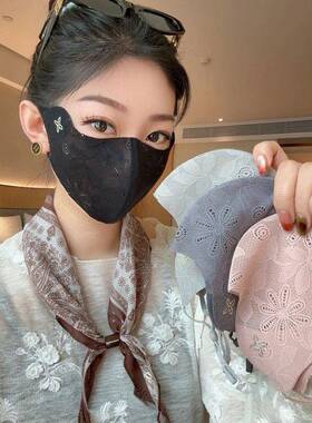 透气眼角防防晒轻薄面罩夏季女士遮脸立体护蕾丝高颜值口罩紫外线