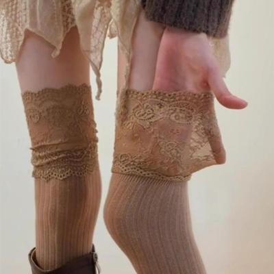 咖色蕾丝靴子袜子女春秋季堆堆袜套配长筒靴袜套小腿套叠穿骑士靴