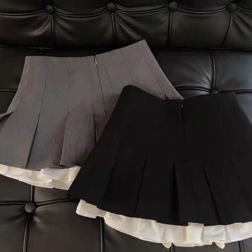 MEXZT Y2K Ruffles Black Mini Skirt Women Korean Patchwork
