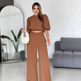 Women's 2PCS Set: Loose Round Neck Mid-Sleeve Top & Straight
