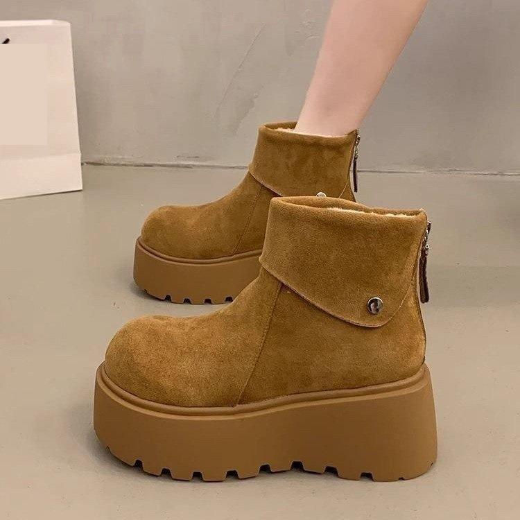 毛毛加绒小个子保暖磨砂复古雪地靴女2025年冬季新款松糕厚底棉鞋