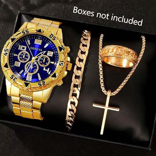 Fashion Watch Set] 4pcs Men's Fashion Casual Round Quartz