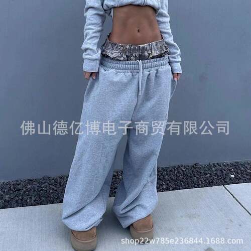 Embroidered Streetwear Sweatpants Lace Up Double Waist Hip
