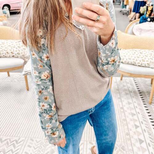 Women's Twist Ribbed Textured Floral Contrast Patchwork