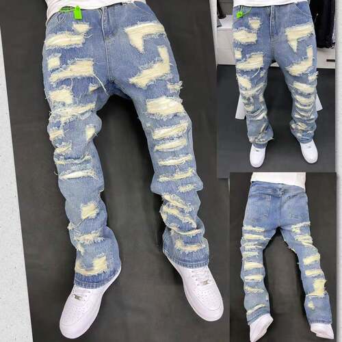 Vintage American Style Jeans High Street Tear Wear Resistant
