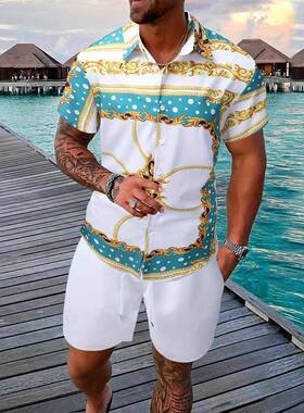 Men's Vacation Casual Floral Print Short Sleeve Shirt And