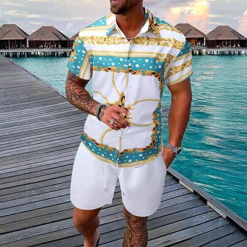 Men's Vacation Casual Floral Print Short Sleeve Shirt And