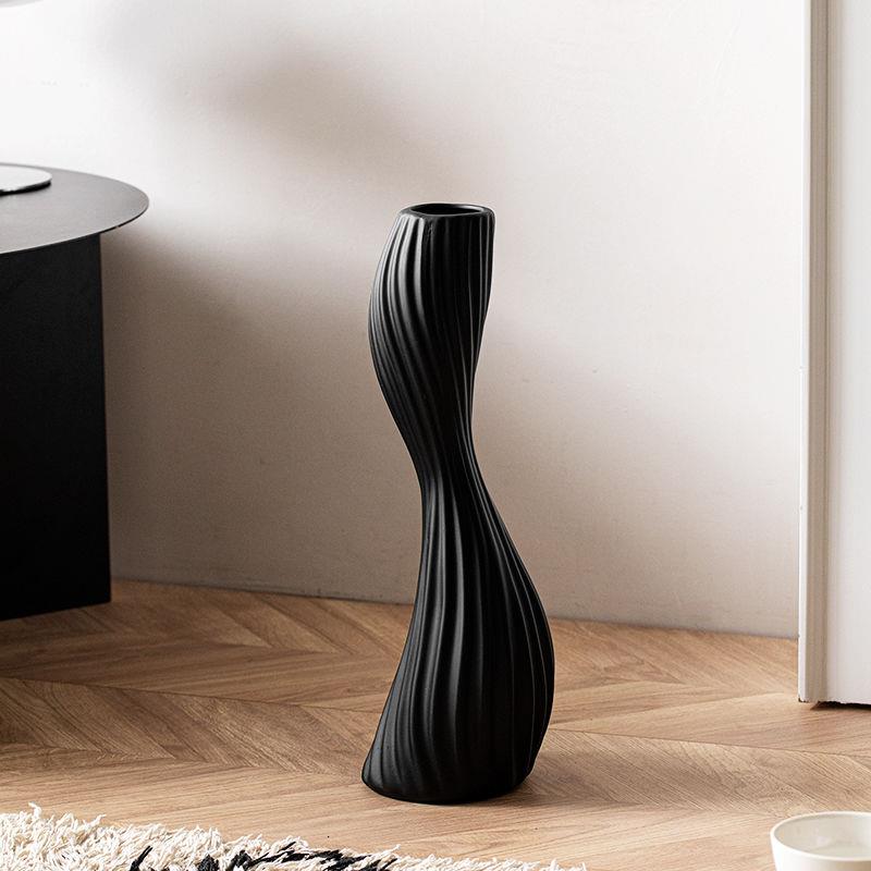 欧式轻奢天鹅颈仿真绿植吊钟感奶油风玄关电视柜装饰玻璃花瓶摆件