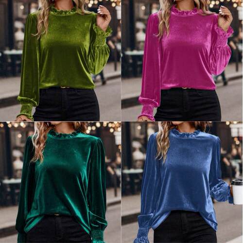 Women's Velvet Ruffle Balloon Lantern Sleeve Long Sleeve