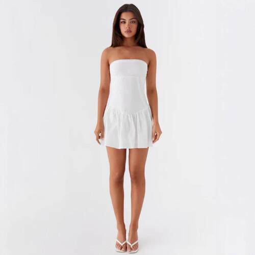 Women Corset Tube Mini Dress Summer Casual Solid Color Tie