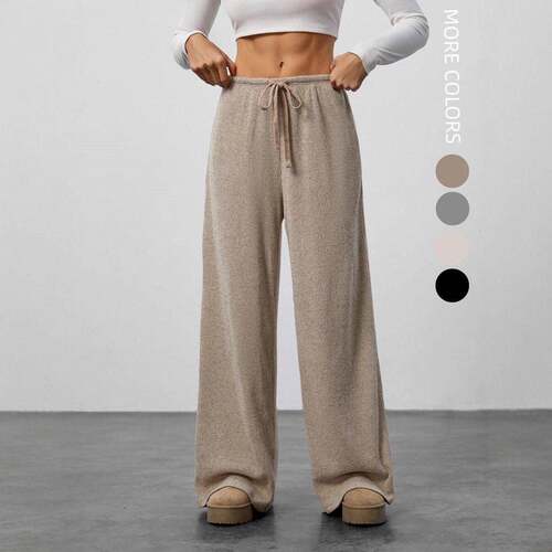 Casual Loose-Fit Ribbed Knit Wide Leg Pants New European