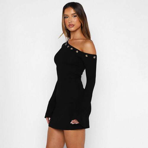 Casual Sexy Relaxed Simple Solid Color Off-Shoulder Dress.