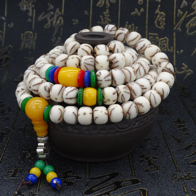 金线菩提子桶珠手串加配饰108颗9*7mm佛珠手链手串 金线银线手链