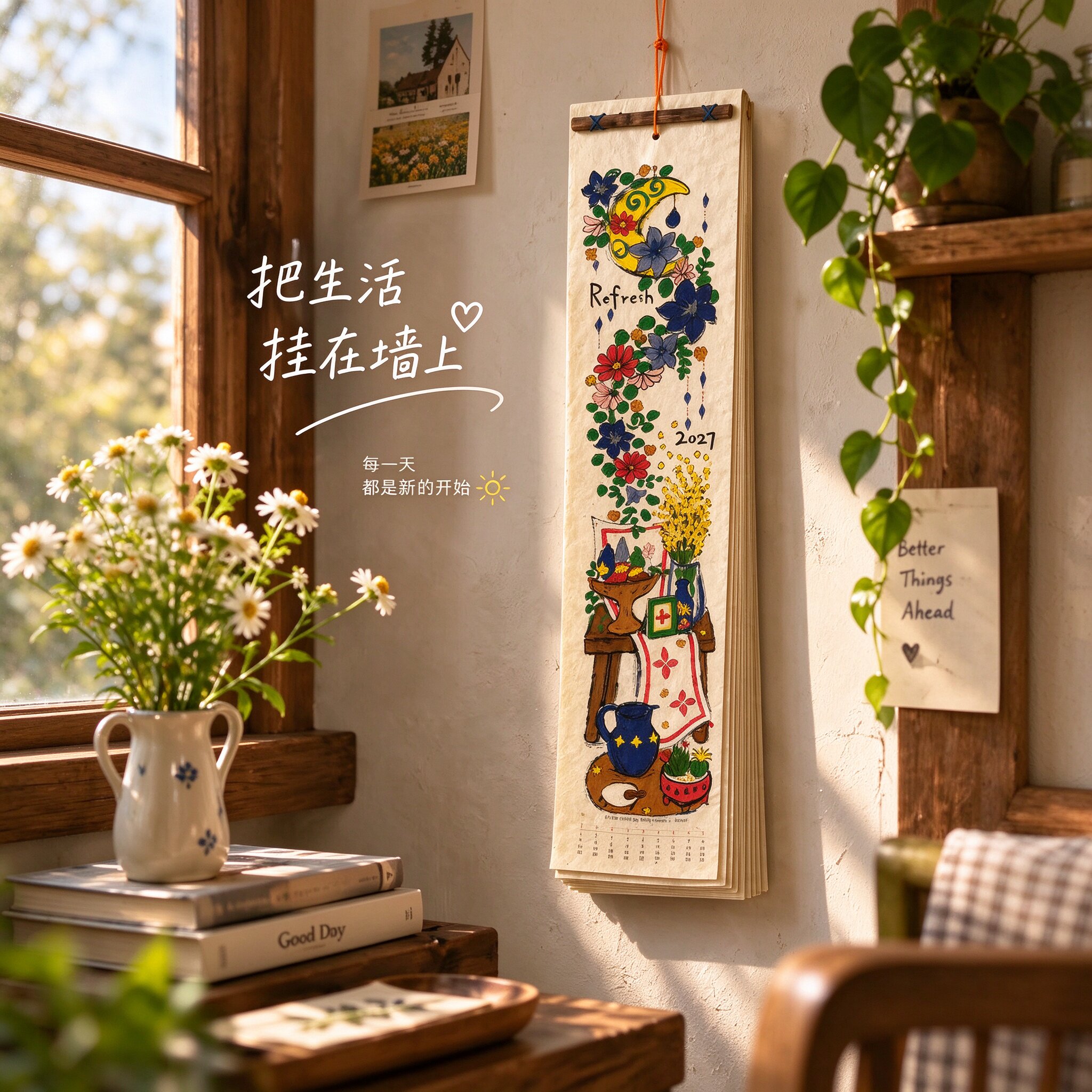 2027年尼泊尔日历花朵涂鸦插画挂历台历年历月历装饰摆件送礼物
