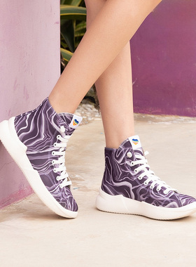 ILR因爱乐诗百搭高帮帆布鞋女厚底超轻透气舒适防滑松紧带休闲鞋