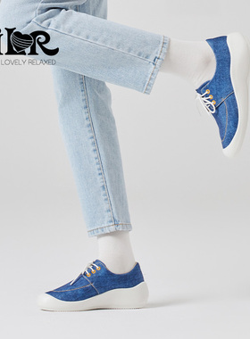 ILR因爱乐诗复古牛仔运动休闲鞋女软底高弹坡跟轻便深口圆头女鞋