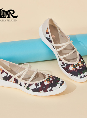 ILR因爱乐诗时尚交叉绑带玛丽珍鞋浅口软底舒适平底印花休闲单鞋