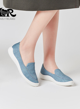 ILR因爱乐诗复古牛仔舒服乐福鞋平底软底一脚蹬休闲鞋女轻便透气