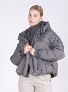 Jane express/简表达24年冬季新款羽绒服短款灰咖DYR43001