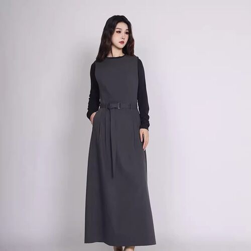 韩系圆领背心裙气质a字连衣裙