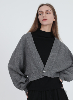 Jane express/简表达24年秋季新款针织开衫短款灰色QMS41006