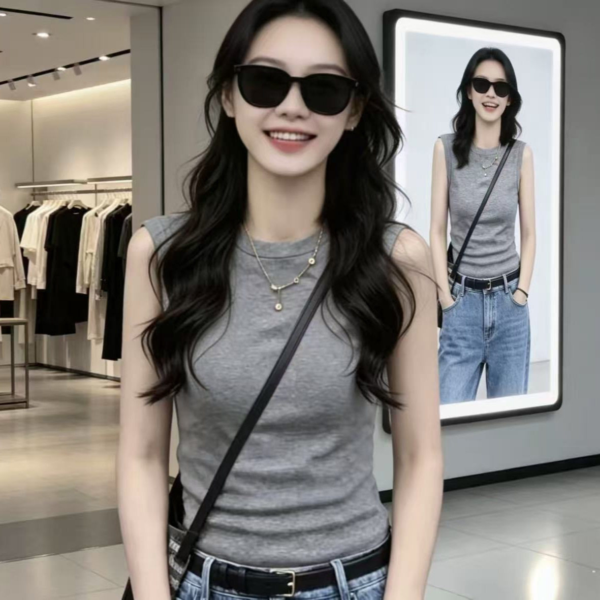 2026夏工字无袖修身显瘦T恤女