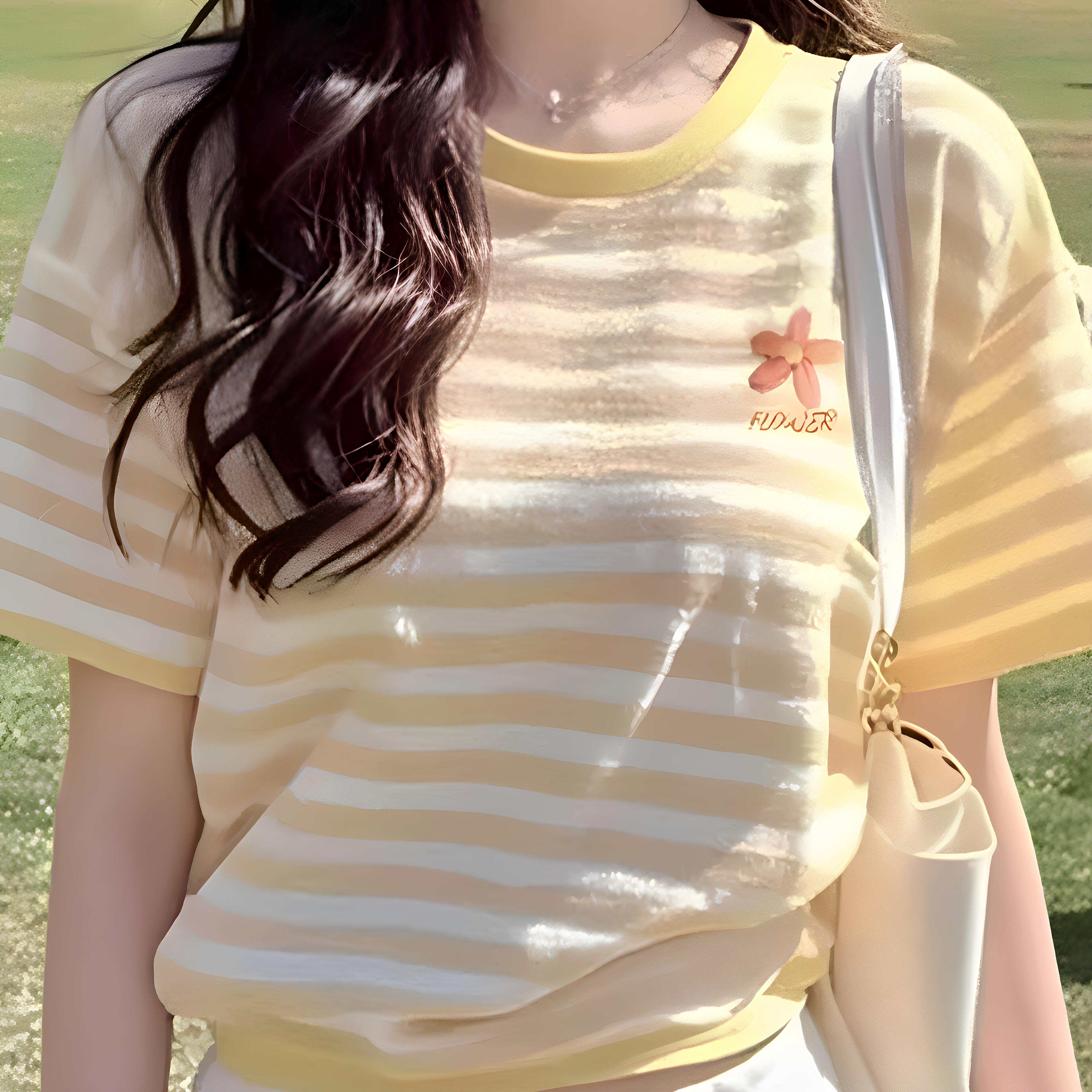 黄条纹短袖纯棉T恤女宽松显瘦