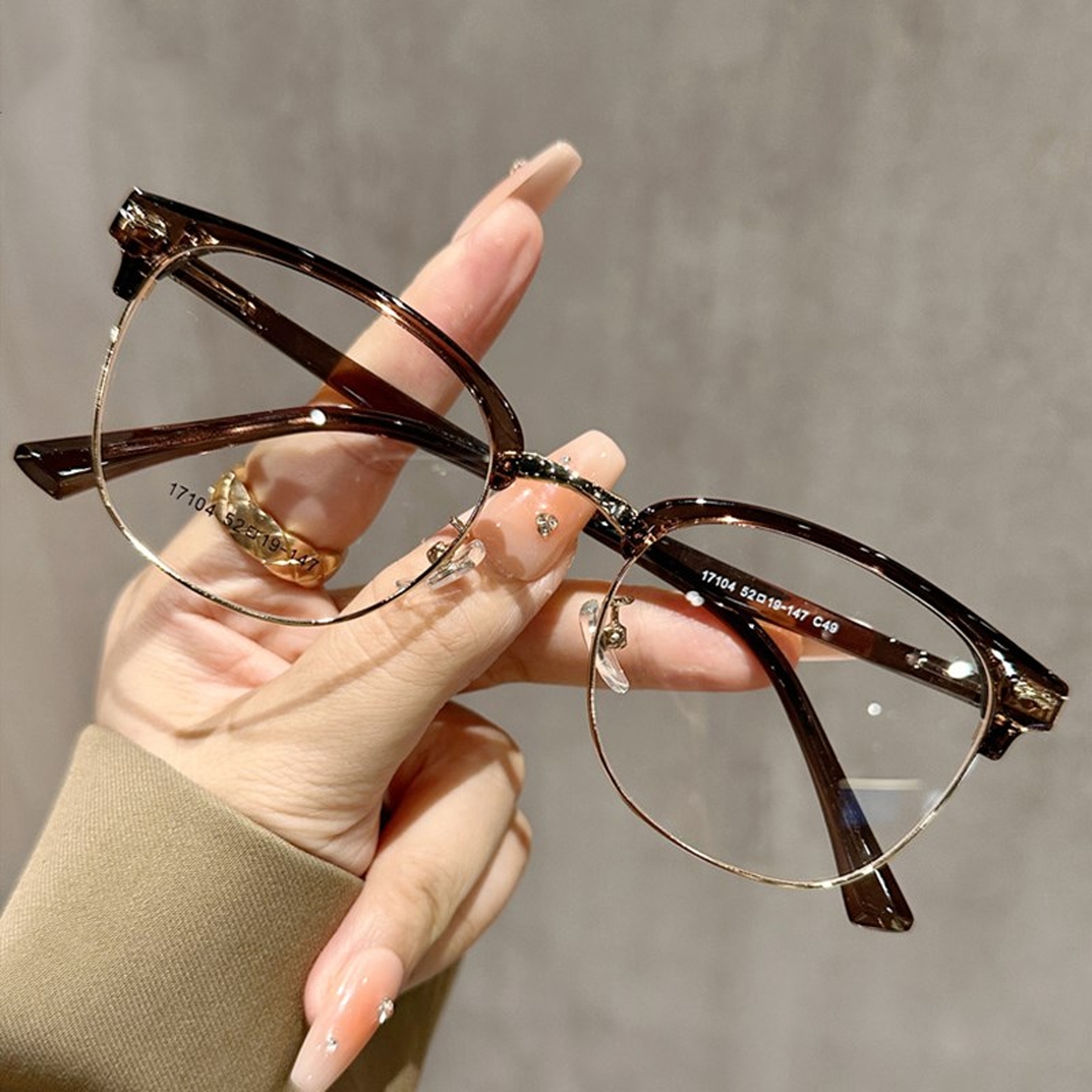 复古超轻半框眼镜架男女通用茶色金属细框可配度数防蓝光近视镜框