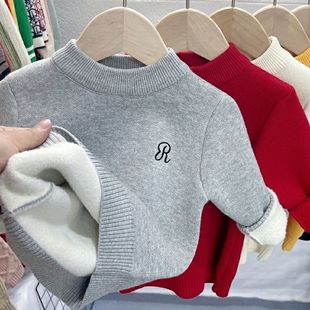 男女童加绒毛衣冬装新款儿童加厚一体绒针织衫宝宝打底衫保暖上衣