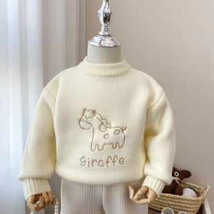 男女童加绒毛衣冬装新款儿童一体绒针织衫洋气宝宝加厚保暖打底衫