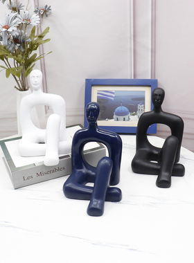 北欧简约抽象人物摆件样板间儿童房黑白色家居饰品客厅设计师软装